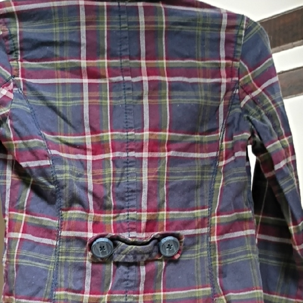Aeropostale Women's Navy and Red Plaid Double-Breasted Light Cotton Jacket Top - Picture 6 of 6